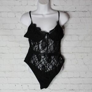 Women's Lace Sheer Mesh Bodysuit Lingerie Medium